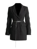 Toloer Spring New Fashion Temperament Hollow Out Design Sense Water Diamond Sleeve Pearl Belt Show Thin Suit Jacket Female-Outfit
