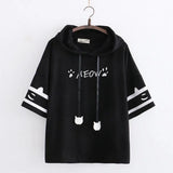 Women Patchwork Loose Harajuku All-match Short Sleeve Hooded Summer Cute Korean Version Stylish Student Tops Casual
