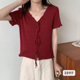 New Design Knitted Ear-Sensitive Niche T-Shirts Short-Sleeved Knitted Shirt Short-Sleeved Knitted