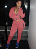 Casual Zipper Pocket Long Sleeve Hoodies An Pant Two Piece