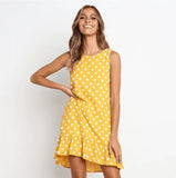 Women Summer Dress Polka Dot Chiffon Sleeveless Beach Mini Casual Yellow Sundress 2021 Fashion Plus Size Dress For