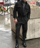 New Casual Fashion Men's Solid Color Shirt Long Sleeve + Loose Trousers Collar Clothes Casual