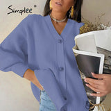 Casual long knitted cardigan female autumn winter Loose lantern sleeve sweater cardigan Basic white button women's