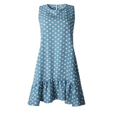 New Women Summer Dress Polka Dot Chiffon Sleeveless Beach Mini Dress Casual Blue Sundress Fashion Plus Size For