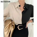 Spring Chic Women Single-breasted Patchwork Shirts Tops Elegant Turn-down Collar Long Sleeve Loose Female Blouses