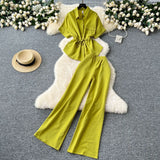 Dress Women's New Two-Piece Design Tice With Waist-Sleeved Shirt High-Rise Thin Leg Straight