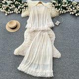 Summer High-End Sense Temperament Round Recipient Waist Thin A-Word Mesh Splicing Knitted Vest