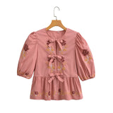 Women's New Embroidered Short-Sleeved Shirt