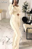 Autumn Solid Anti Traffic Line 2 Two Piece Sets Casual Outfit For Women 2023 Casual Crop Top And Flare Pants Set
