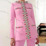 Early Spring New Fashion Heavy Industry Nails And Diamond Jacket Jacket Trousers Set Two