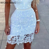 Women Elegant Cutout Spaghetti Strap Guipure Lace Dress-Outfit
