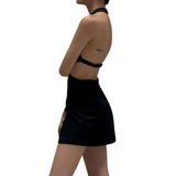 Bodycon Short Dress for Women 2024 Halter Sleeveless Waist Hollow Out High Waist Evening Party Dress Sexy Club Streetwear-Outfit