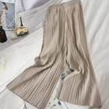 Korean OL V Neck Short Sleeve Knitted Pullovers and Solid High Waist Wide Leg Pants 2 Pieces Sets