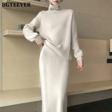 Autumn Winter Ladies 2 Pieces Sweater Set Women Turtleneck Pullover Jumpers & Elastic Mid-length Pencil Knitted