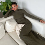 2025 Knitted Wood Ear Dress To Close The Waist High-Necked Pit Repair Slim Thin Knitted Long Dress