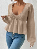 V-Neck Drawstring With Lotus Leaf-Side Skirt Knitted Head