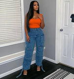 Women's Jeans Fashion Explosion Trend Multi-Pocket Trousers Large African
