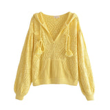 Vintage Fashion Solid Hollow Out Embroidery Hooded Sweaters Women Pullovers Ruffles Knitted Harem Pants