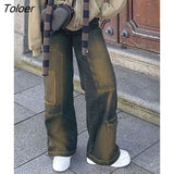 y2k Vintage Cargo Jeans Women Korean Fashion Pockets Up Wide Leg Denim Trousers Grunge Streetwear Low Rise Baggy