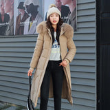 Winter New Fashion Large Size Cotton Clothes Female Long Korean Version Of The Waist Over The Knee And Thick Big Wool Collar Cotton-Padded Jacket Coat-Outfit