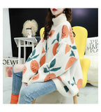 Plush Sweater Women Loose Turtleneck Female Pullovers Cute Fruit Printed Woman Sweater Winter Soft Sweet Thick