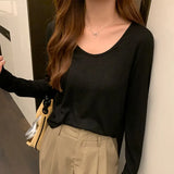 Egg Collar Tencel Long-Sleeved T-Shirt Women Wear The New Soft Waxy Skin Bottoming Shirt In Spring-Outfit