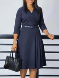 Women's New V-Neck Fashion Temperament Folds Elastic Temperament Elegant African