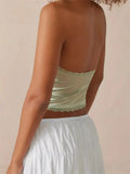 Sexy Women Satin Halter Mini Vest Lace Trim Front Bowknot V-Neck Backless Cropped Camis Off Shoulder Party Tank 2024-Outfit
