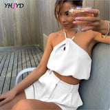 Sleeveless Backless Top Cropped 2021 New Metal Chain Halter Crop Tops Women Elegant Summer