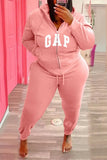 Plus Size Sportwear Zipper Print Long Sleeve Hoodies And Pant 2 Piece