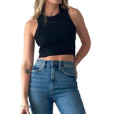 Women Casual Tank Crop Tops T-shirts Solid Color Hollow-Out Back Slim-Fit Sleeveless Crop Tops Women's Clothes-Outfit