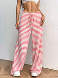 Autumn And Winter Women's New Casual Striped Solid Rubber Rope Cotton Straight