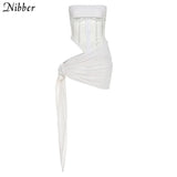 E-Gril Club Women Matching Suits Sleeveless 2021 Hot Party Low Cut See Through Bodysuits + Skirt 2 Two Piece Sets