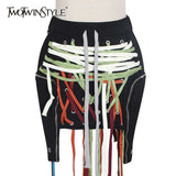 Patchwork Irregular Bandage Women Skirt High Waist Mini Plus Size Casual Black Skirts Female 2022 Summer