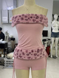 Of Sexy Folded Short Bra Vest Drawstring Low-Rise Shorts Leopard Hair Spliced Two