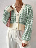 And Winter Tiger Pattern Lantern Sleeve Knitted Cardigan Sweater Short