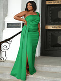 Size Ruched One-Shoulder Split Formal