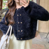 Mink Velvet Knitted Cardigan Girl 2024 Spring And Autumn New Korean Version Loose Soft Waxy Temperament Pure Color Sweater Coat Trend-Outfit