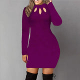 Bodycon Dress Women Long Sleeve Solid Color Dresses Spring Autumn Sexy Hollow Out Round Neck Black Mini Dress Cotton S M L