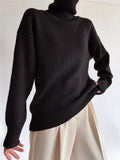 Autumn Winter Women Warm Soft Cashmere Turtleneck Sweaters Female Solid Overtise Wide Sleeve Knitted Sweater