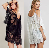 Toloer Women's Solid Color Lace Hook Sunscreen Off Shoulder Sexy Beach Dress Bikini