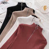 Solid Zipper Pullover Sweater Knitted Autumn and Winter 2022 Long Sleeve Pull Femme Slim Jumper Women Sweaters Tops