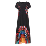 2021 Summer Sundress Women Vintage Print Long Dress Ladies Short Sleeve Casual Loose Holiday Maxi Robe