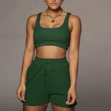 Solid Sportswear 2 Two Piece Sets Women 2021 Crop Top And Drawstring Shorts Matching Suits Summer Athleisure Outfits