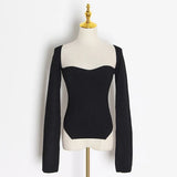 Elegant Side Split Knitted Women's Sweater Square Collar Long Sleeve Sexy Sweaters Female Fashion New 2022
