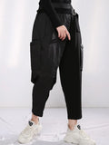 High Elastic Waist Pocket Leisure Long Black Harem Trousers New Loose Fit Pants Women Fashion Spring Autumn 2023