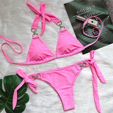 Toloer New Bikini Crystal Diamond Bikini Solid Color Strap Swimsuit High End Sexy Female Swimsuit