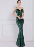 Vintage Strap Sleeveless Solid Sequined Mermaid Evening