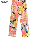 Women Long Pants 2023 Spring Fashion High Waist Straight Loose Pants Vintage Printed Casual Ladies Wide-Leg Pant