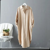Sleeve Women Long Shirt Dress Spring Autumn Casual Buttons Loose Clothes Robe Femme